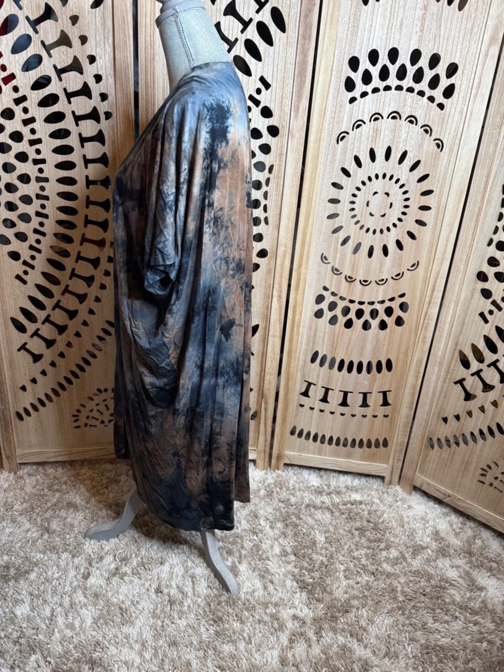 Mauve Tie-Dye Open Front Kimono - Brown & Black